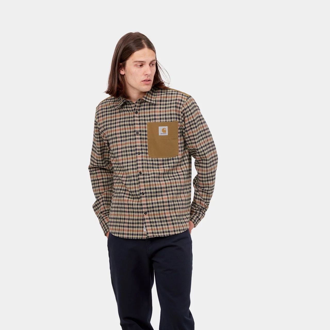 Men's Shirt Carhartt WIP L/S Asher Shirt Asher Check, Leather